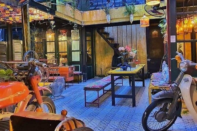 Hanoi Coffee Class with Egg, Coconut, Salt, and Dripping Coffee - The cafe setting and recycled design