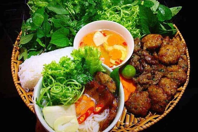 Hanoi Street Food Tour with egg coffee making - Grilled pork noodles with herbs and pickles
