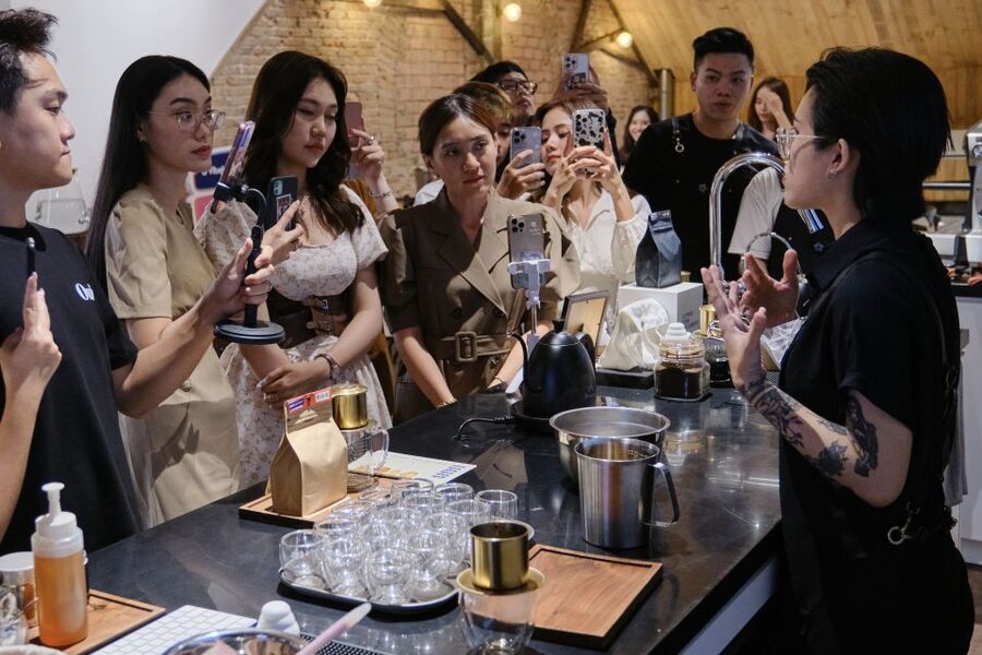 Techniques & Secrets Behind the Famed Vietnamese Egg Coffee - Cocoa-coated cashews and the tasting table